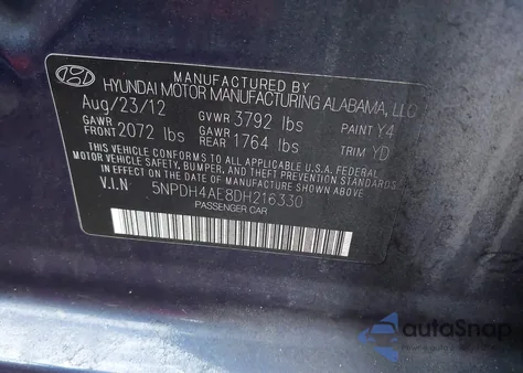 2013 Hyundai Elantra Gls/Limited from USA, damaged, VIN 5NPDH4AE8DH216330